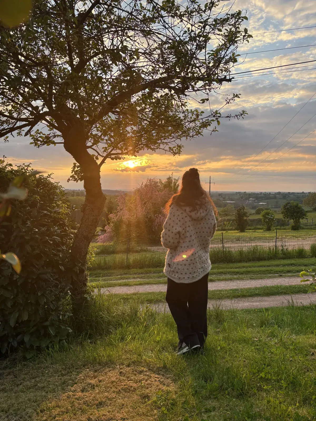 Golden hour over the open fields next to the house
